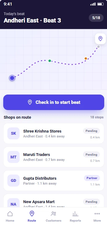 Salesman app beat route