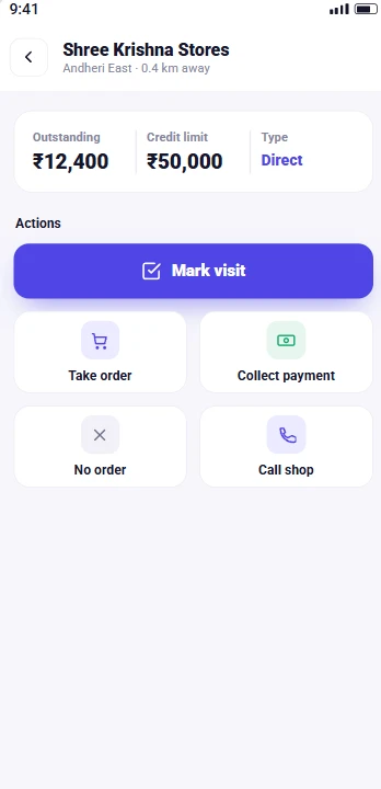 Salesman app shop actions