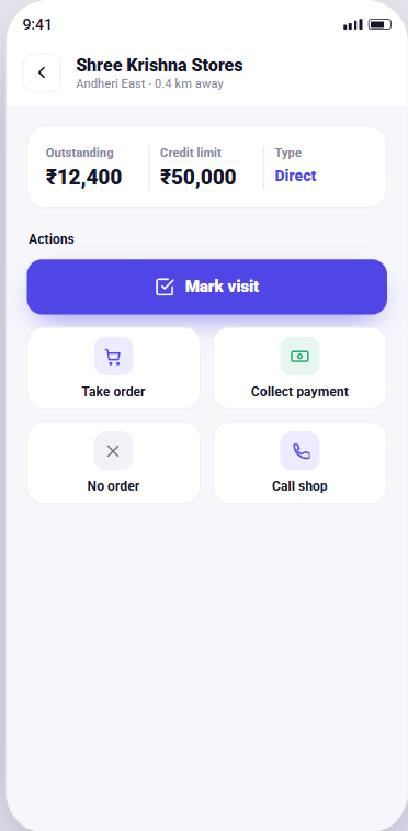 Salesman app screens